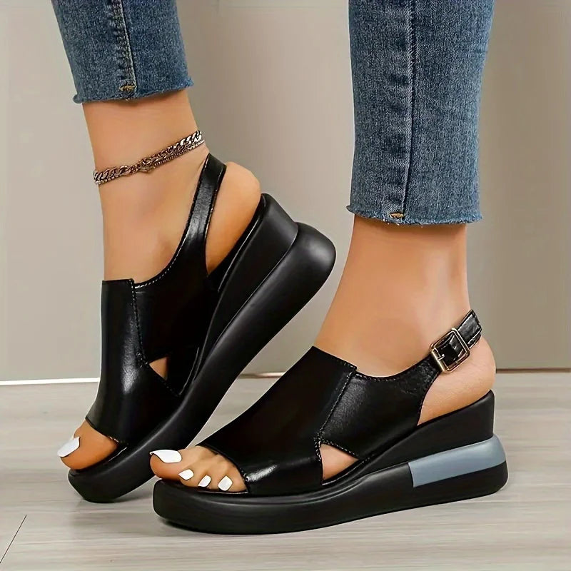 Casual Buckle Strap Comfortable Open Toe Platform Wedge Sandals
