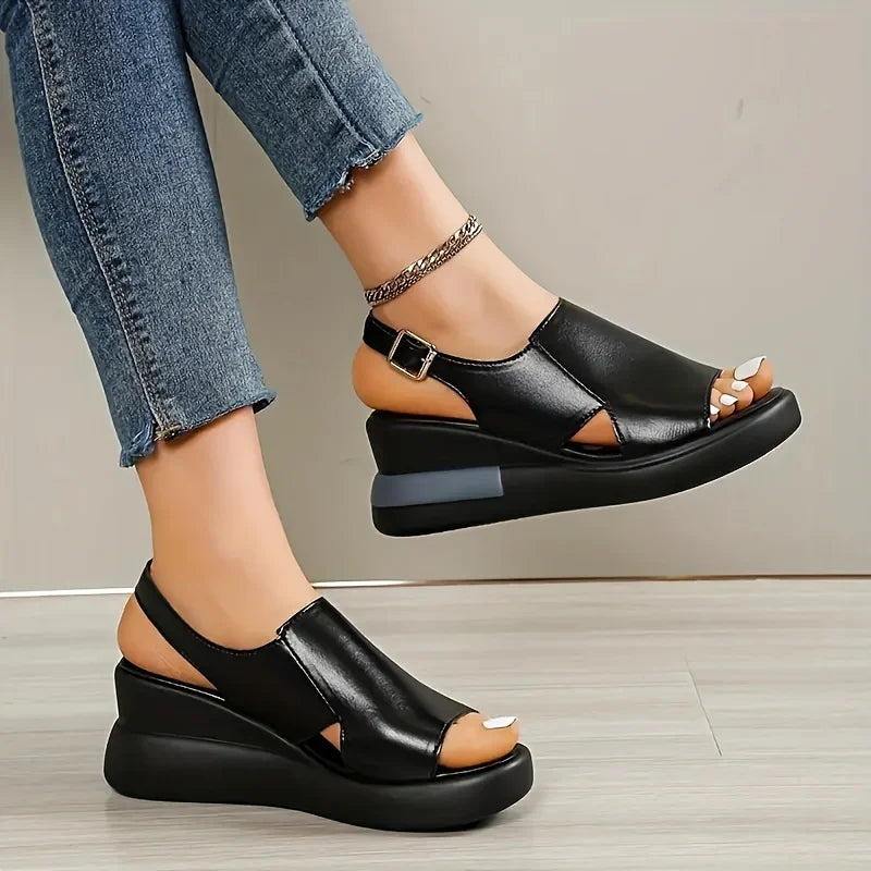 Casual Buckle Strap Comfortable Open Toe Platform Wedge Sandals