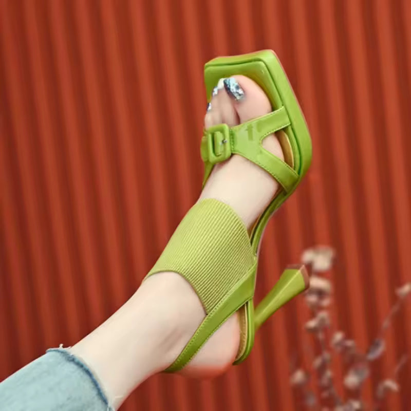 Casual Comfortable PU Leather Inner Liner Hollow Out Square Head Sandals