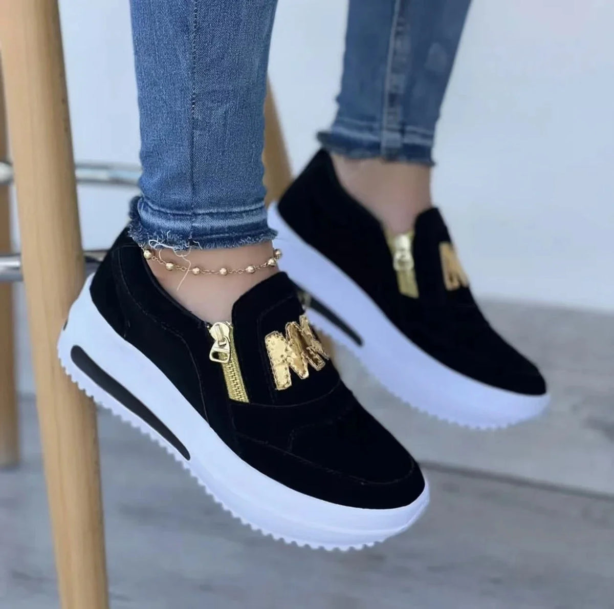 Casual Comfortable Zipper Tennis Slip on Platform Loafers Shoes