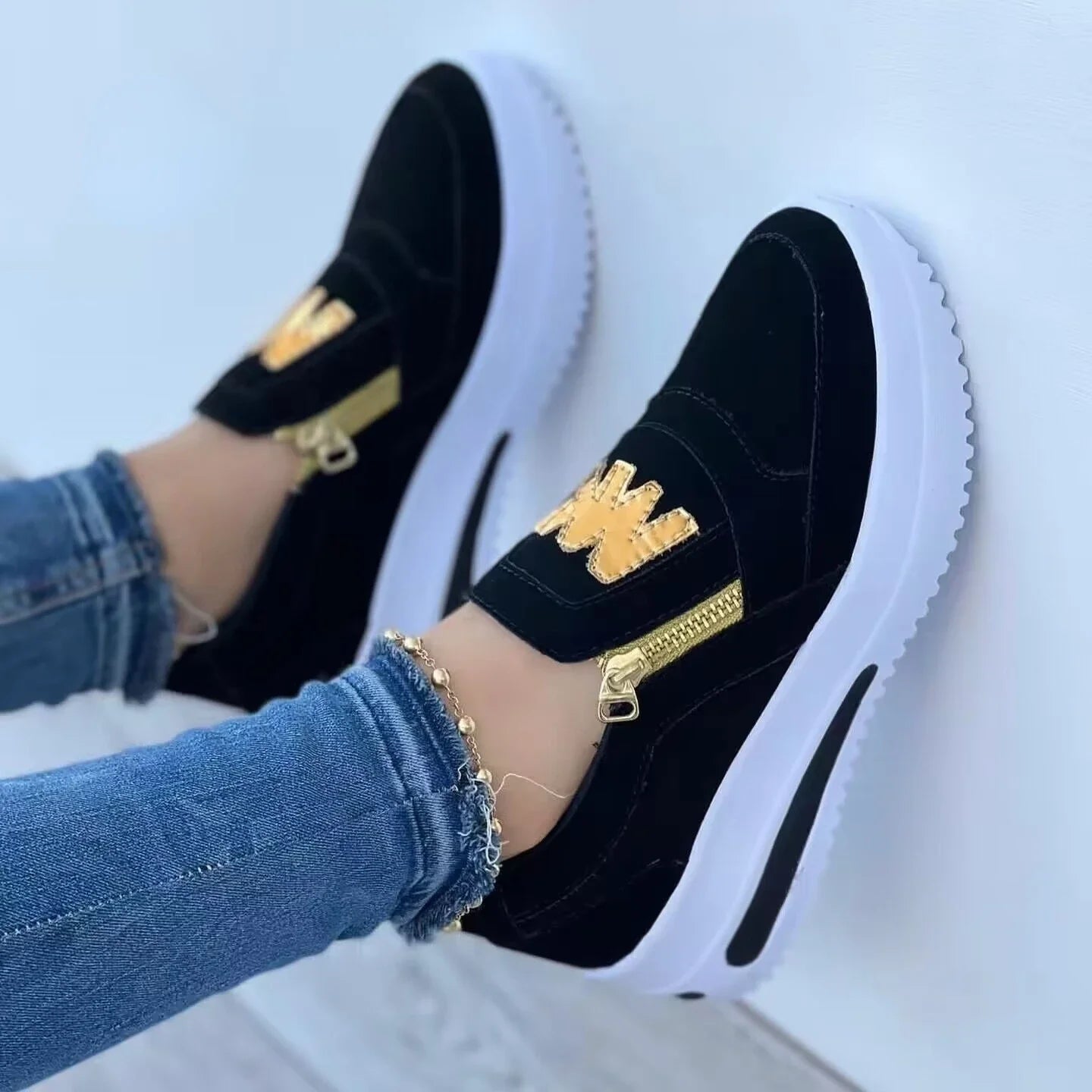 Casual Comfortable Zipper Tennis Slip on Platform Loafers Shoes