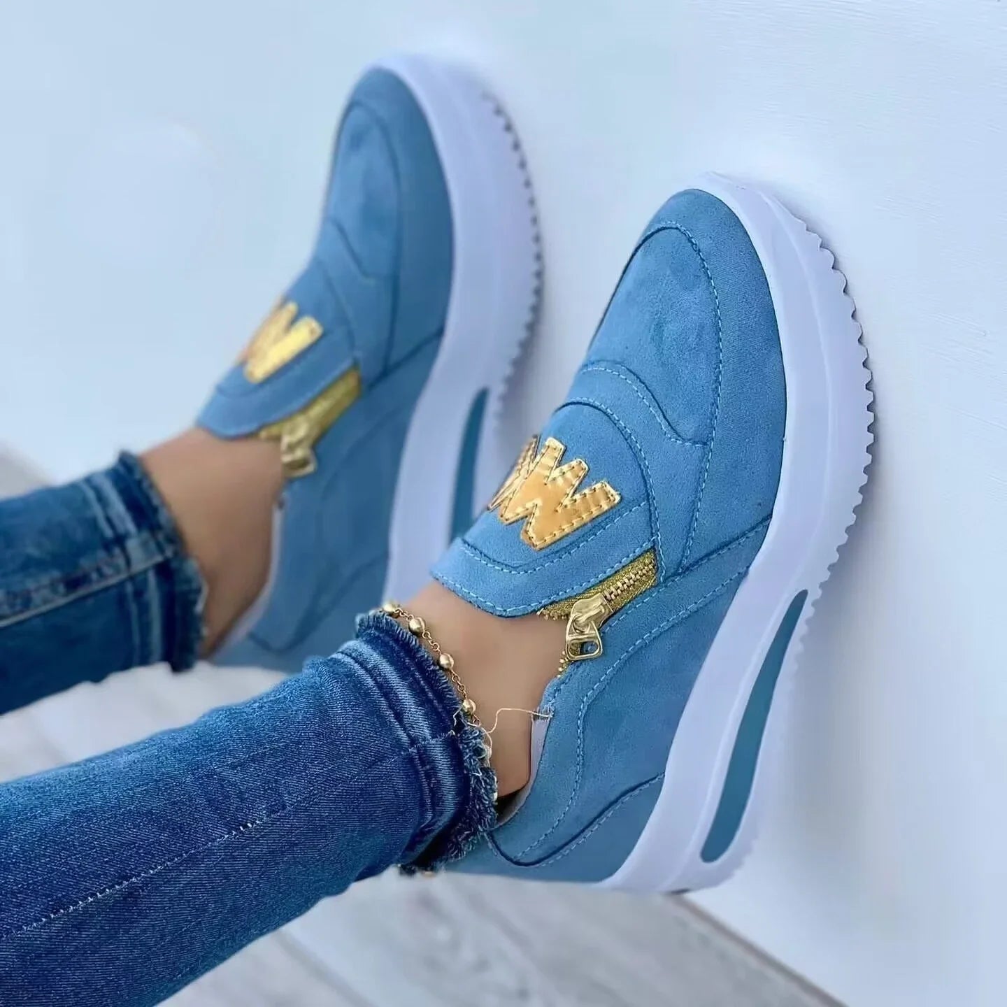 Casual Comfortable Zipper Tennis Slip on Platform Loafers Shoes