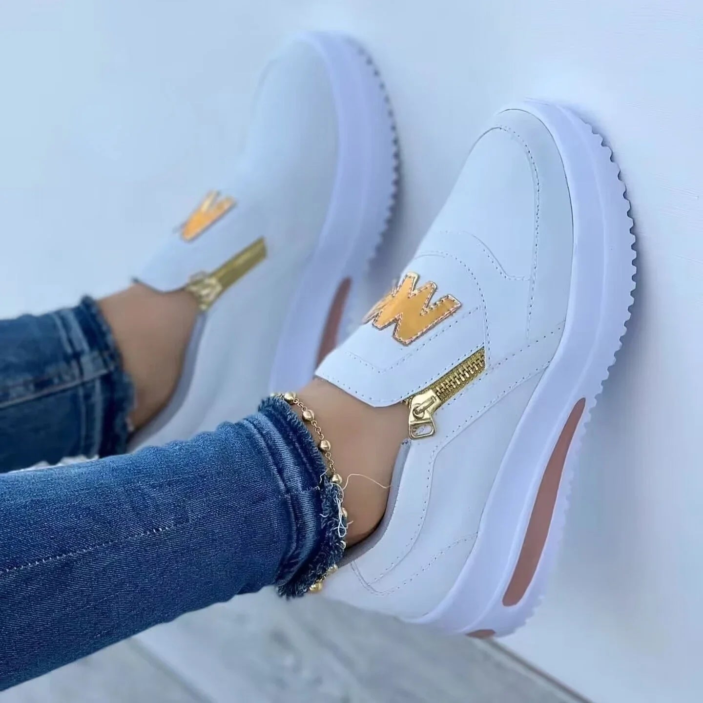 Casual Comfortable Zipper Tennis Slip on Platform Loafers Shoes