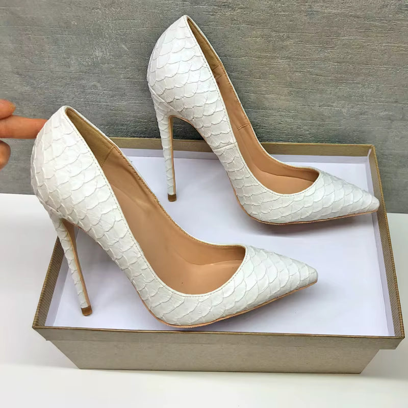 Casual Crocodile Effect Solid Pattern Pointy Pumps Chic Stiletto High Heels