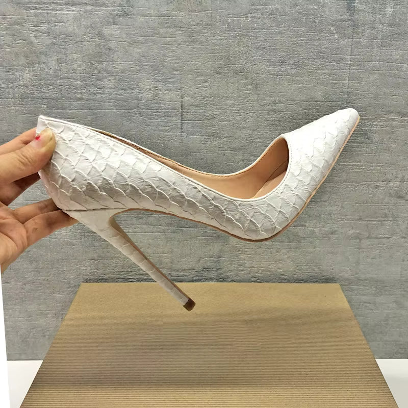 Casual Crocodile Effect Solid Pattern Pointy Pumps Chic Stiletto High Heels
