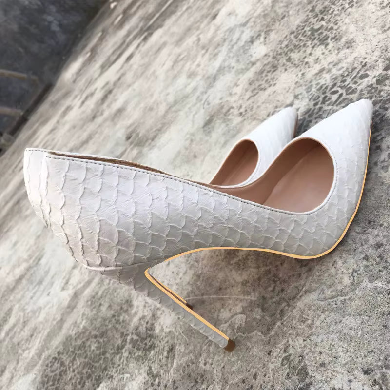 Casual Crocodile Effect Solid Pattern Pointy Pumps Chic Stiletto High Heels
