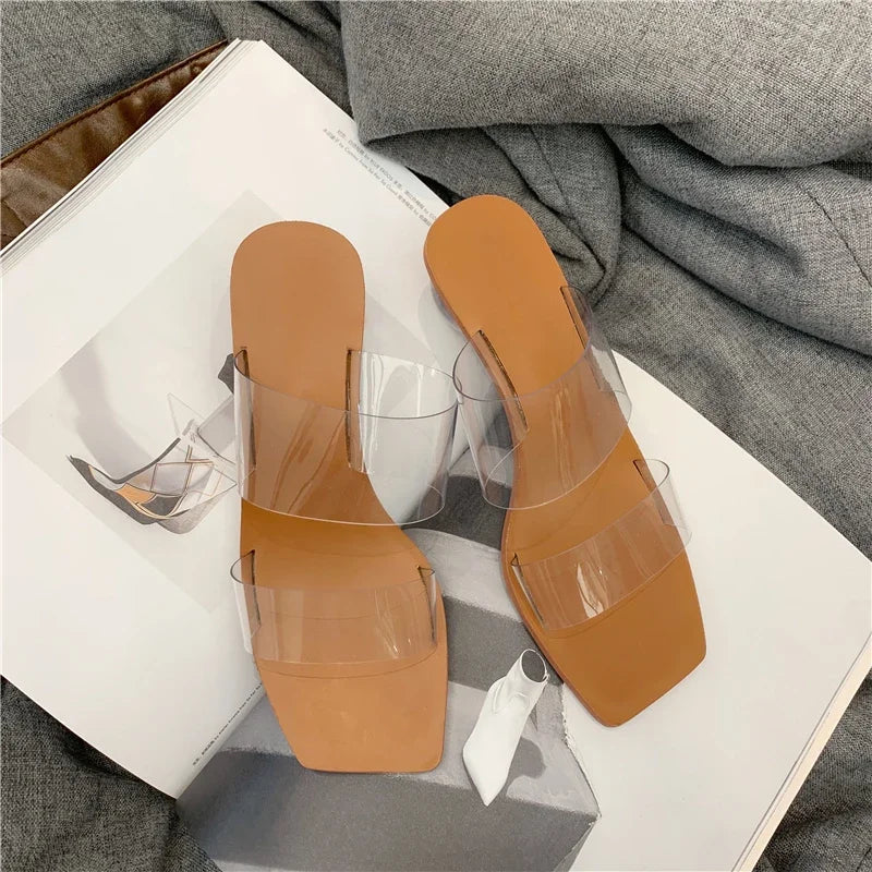 Casual Crystal Ball Low PVC Transparent Clear Peep Toe Sandals