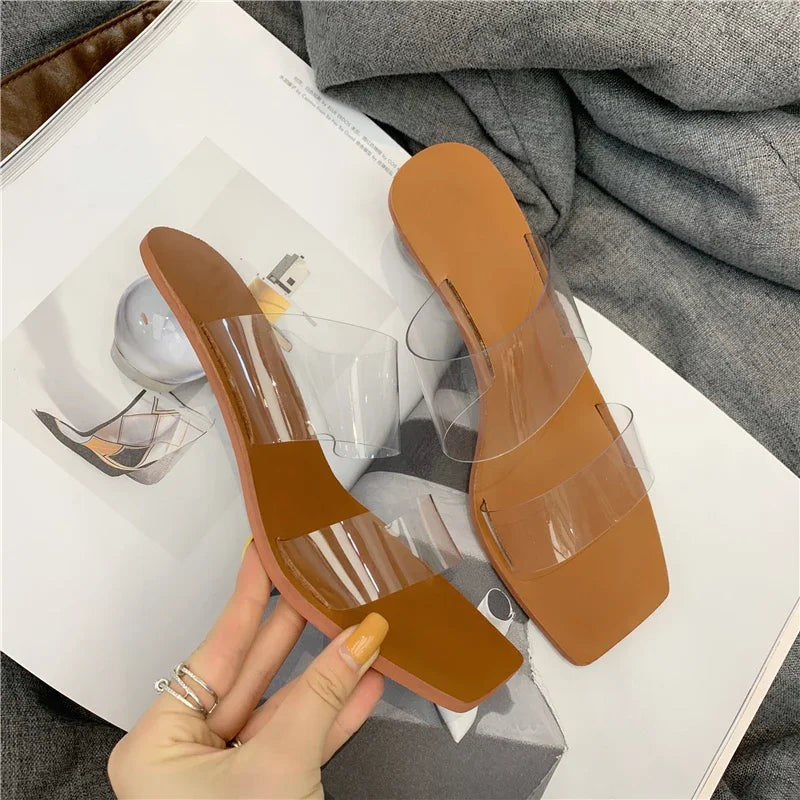 Casual Crystal Ball Low PVC Transparent Clear Peep Toe Sandals