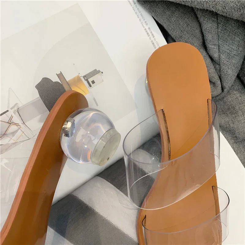Casual Crystal Ball Low PVC Transparent Clear Peep Toe Sandals