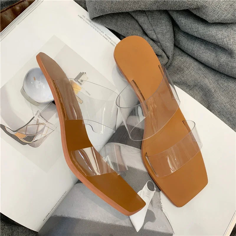 Casual Crystal Ball Low PVC Transparent Clear Peep Toe Sandals
