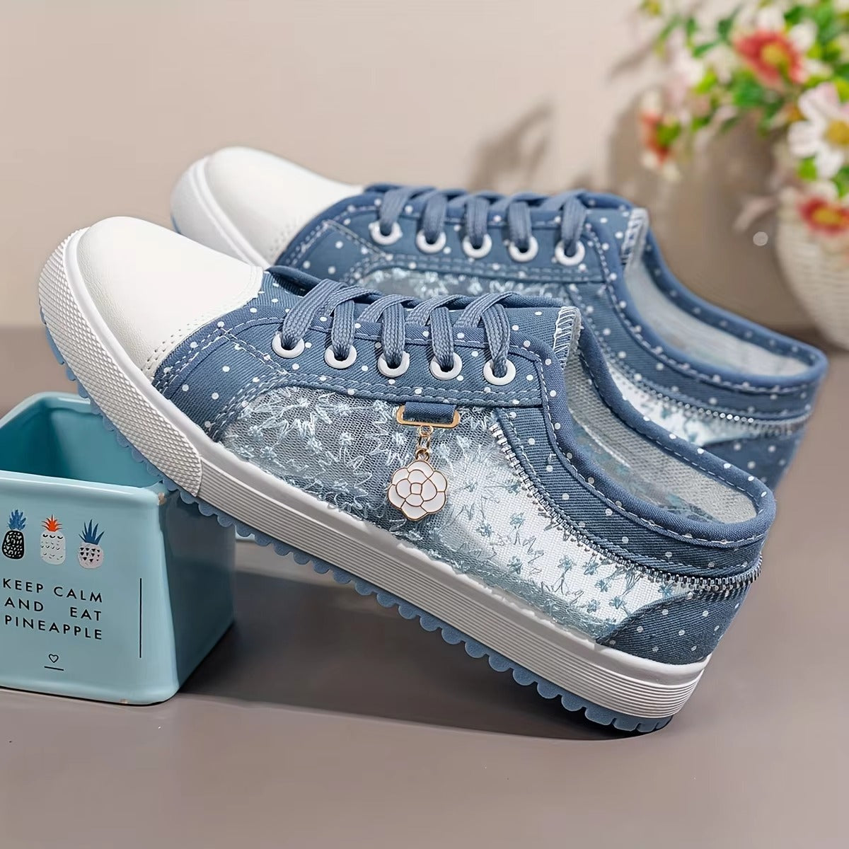 Casual Cutouts Lace Canvas Hollow Breathable Platform Flat Shoes