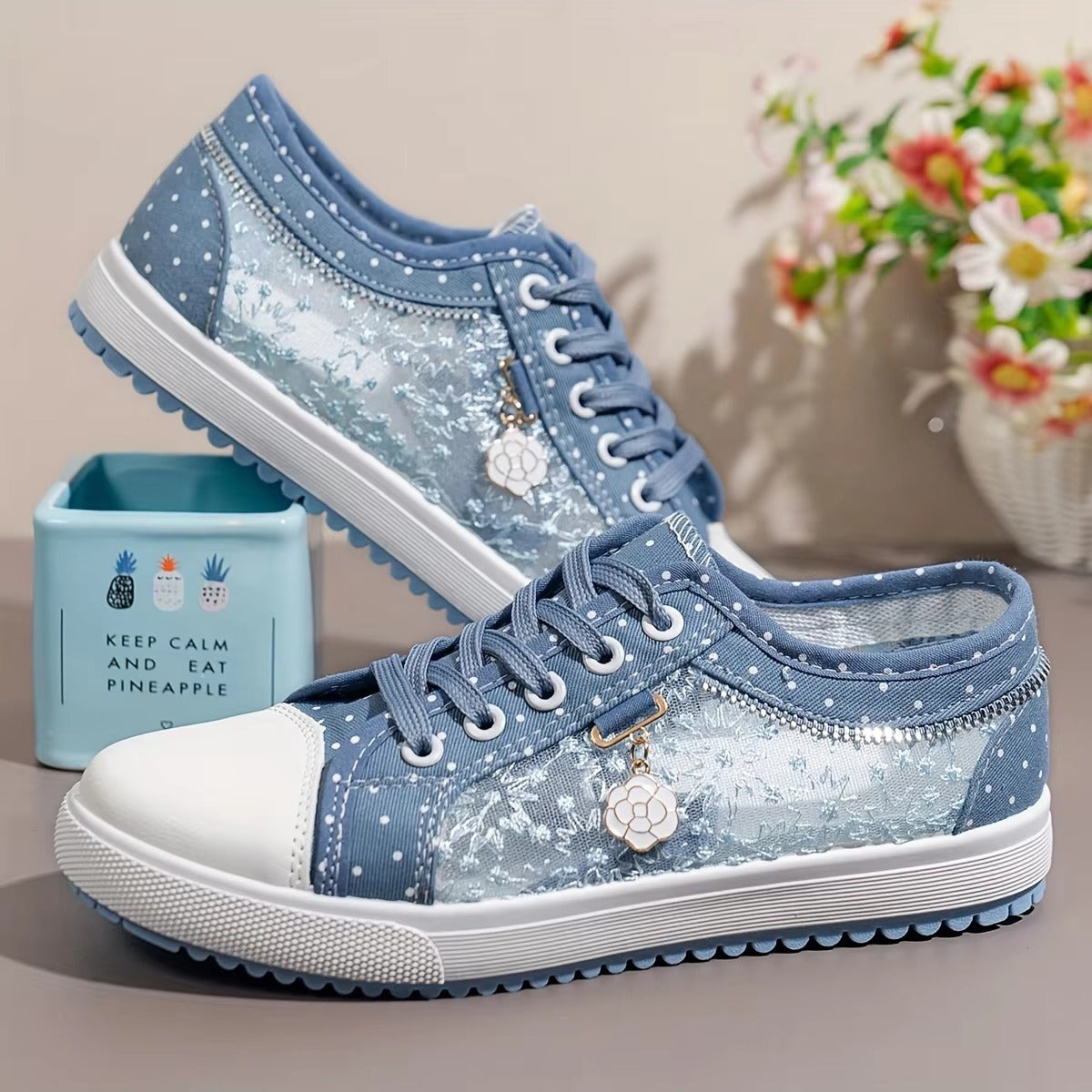 Casual Cutouts Lace Canvas Hollow Breathable Platform Flat Shoes