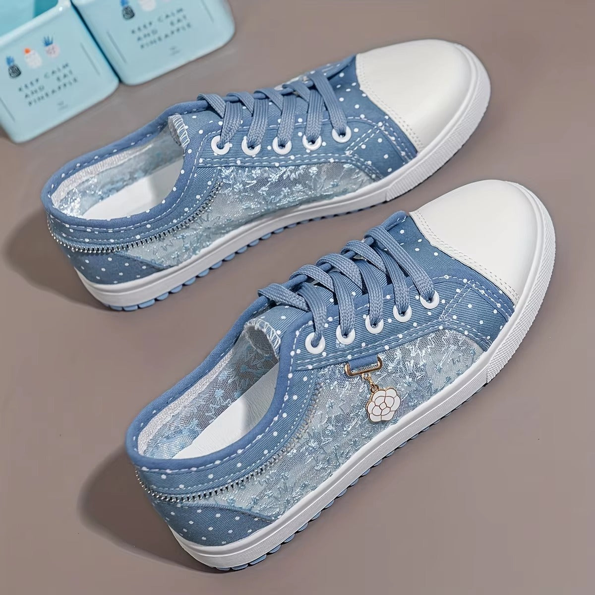 Casual Cutouts Lace Canvas Hollow Breathable Platform Flat Shoes