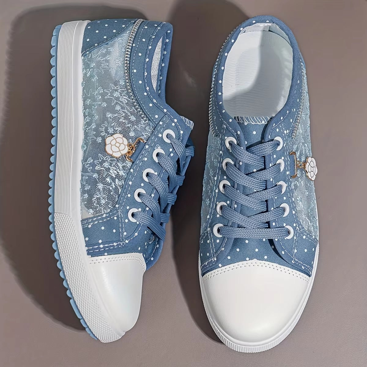 Casual Cutouts Lace Canvas Hollow Breathable Platform Flat Shoes