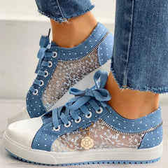 Casual Cutouts Lace Canvas Hollow Breathable Platform Flat Shoes