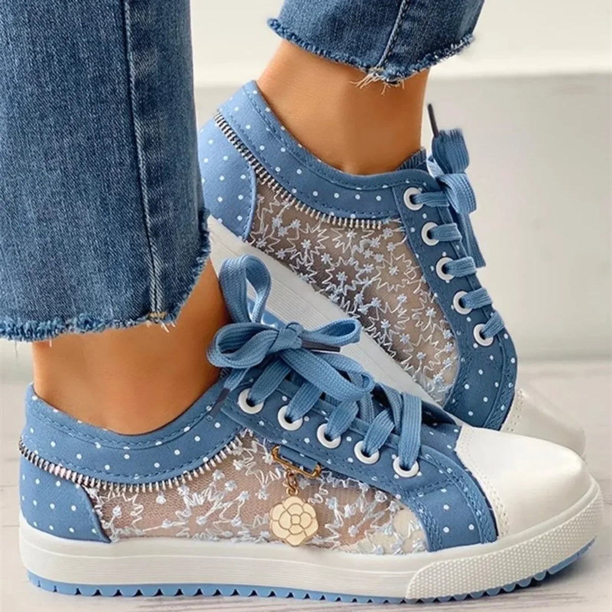 Casual Cutouts Lace Canvas Hollow Breathable Platform Flat Shoes