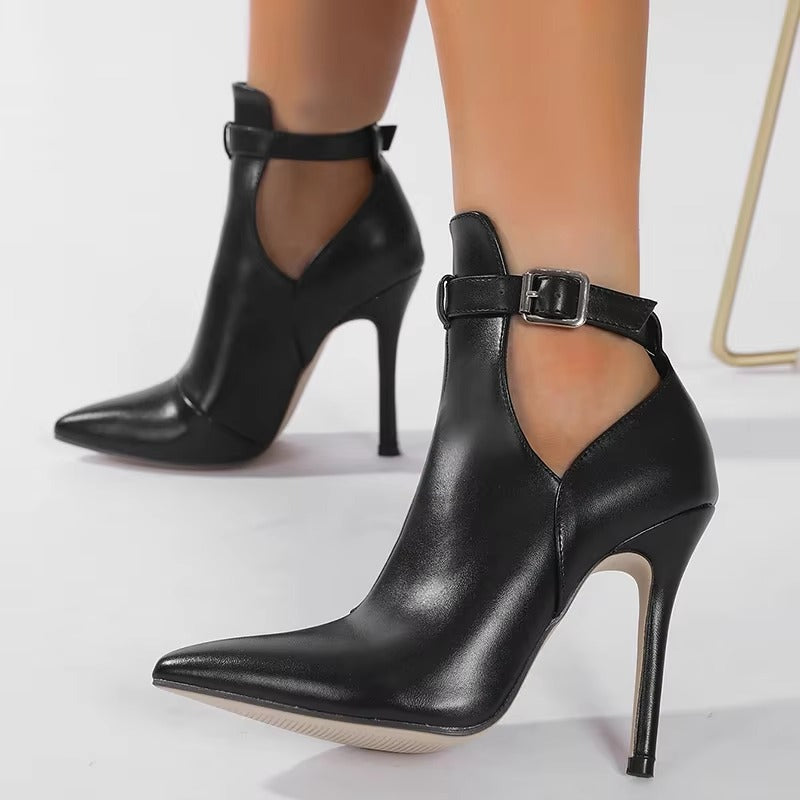 Casual Design Belt Buckle Pointed Toe High Heels Ankle Boots