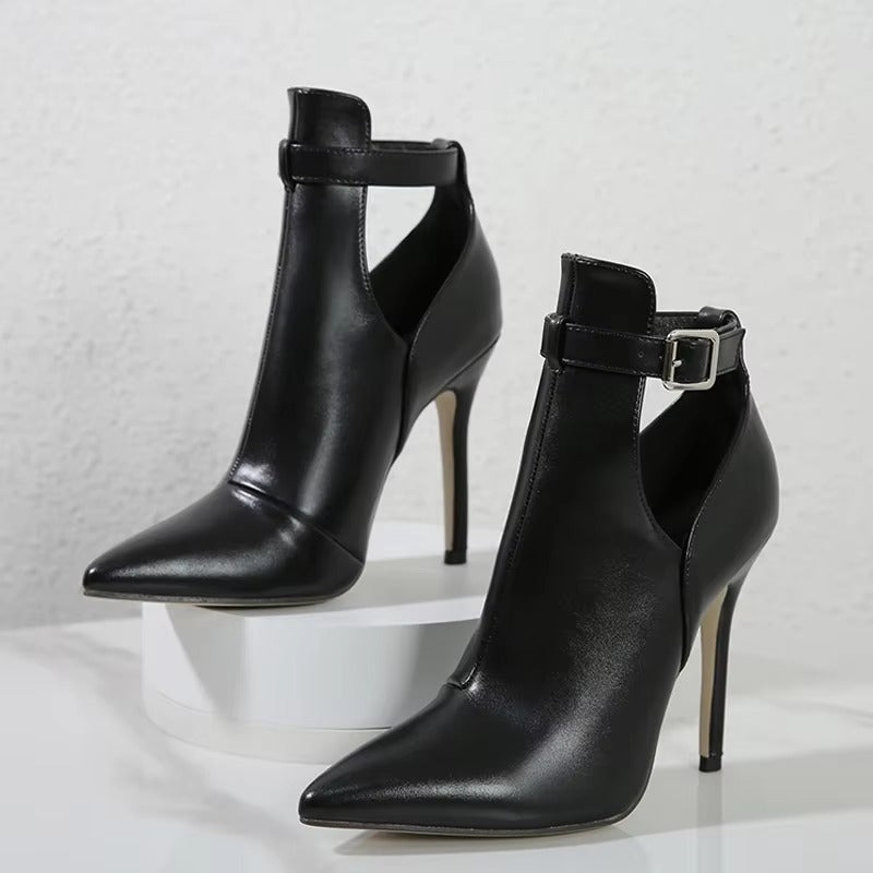 Casual Design Belt Buckle Pointed Toe High Heels Ankle Boots