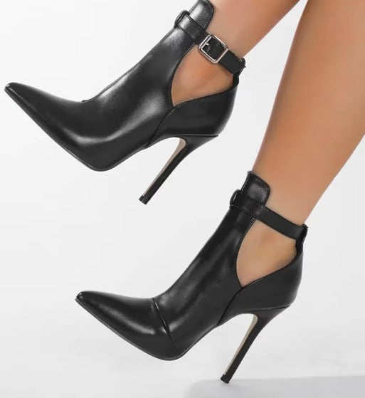 Casual Design Belt Buckle Pointed Toe High Heels Ankle Boots