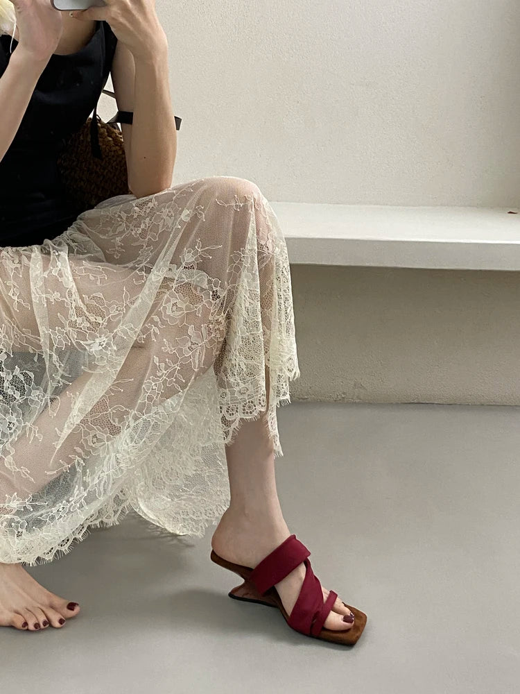 Classic Designer Evening Party With Platforms Wedges Heel Slippers