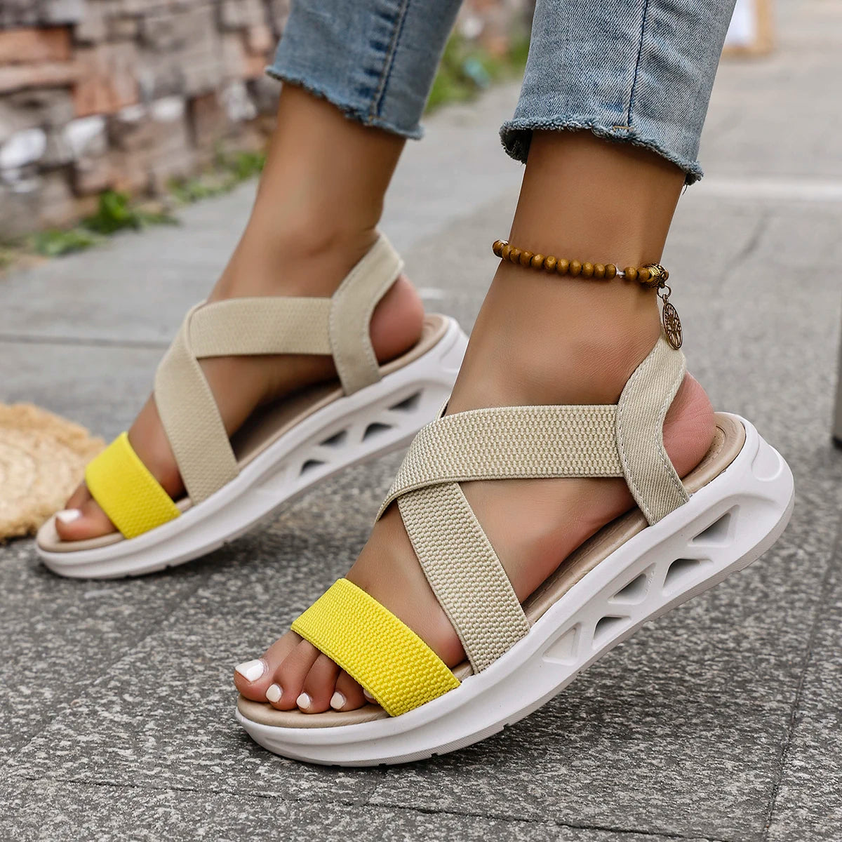 Casual Elastic Band Design Platform Outdoor Beach Style Wedge Sandals