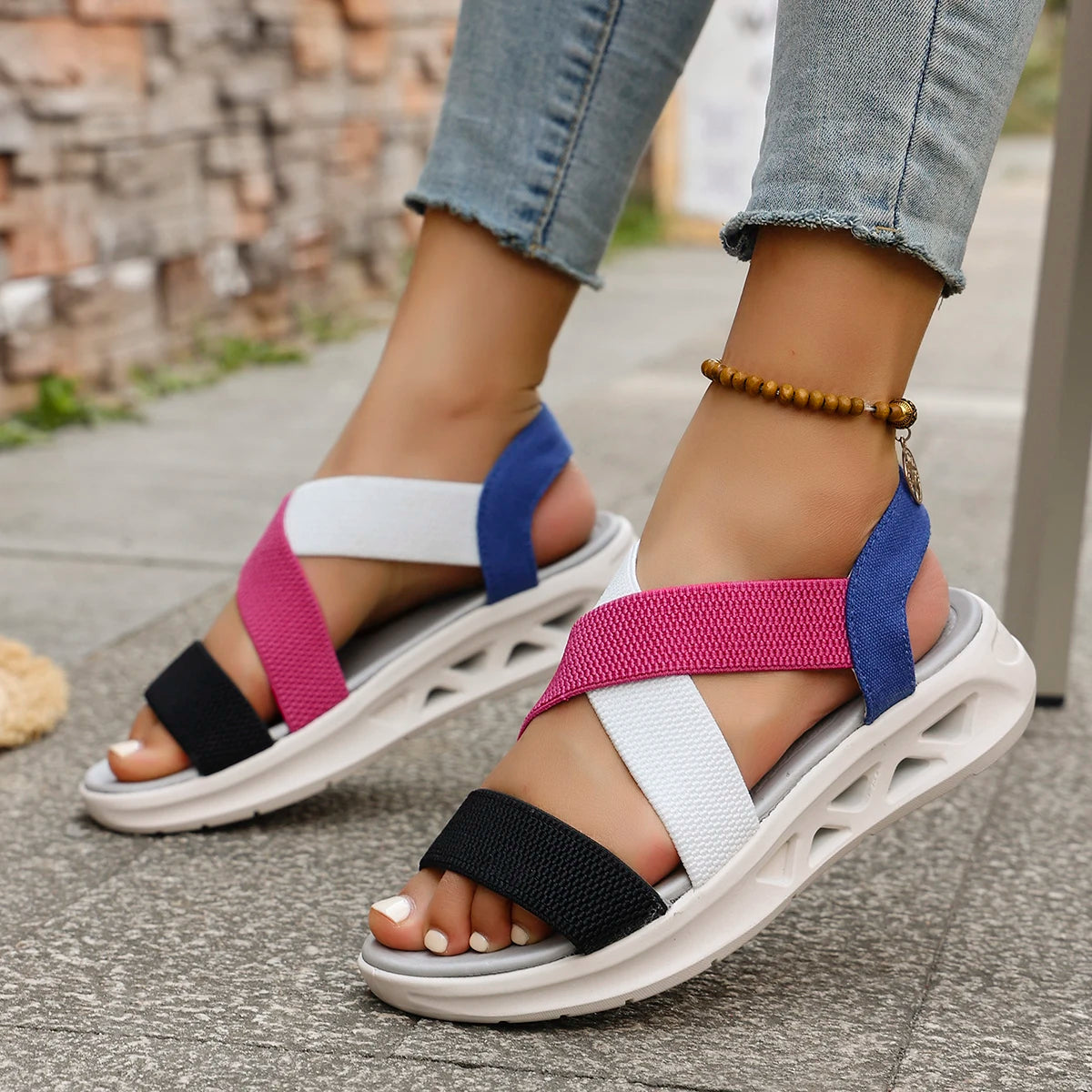Elastic Band Design Platform Outdoor Beach Style Wedge Sandals