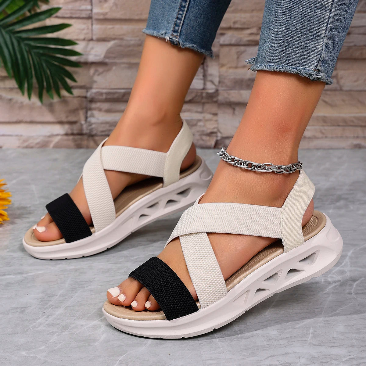 Casual Elastic Band Design Platform Outdoor Beach Style Wedge Sandals