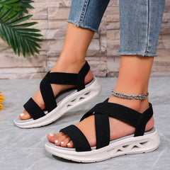 Comfy Elastic Band Design Platform Outdoor Beach Style Wedge Sandals