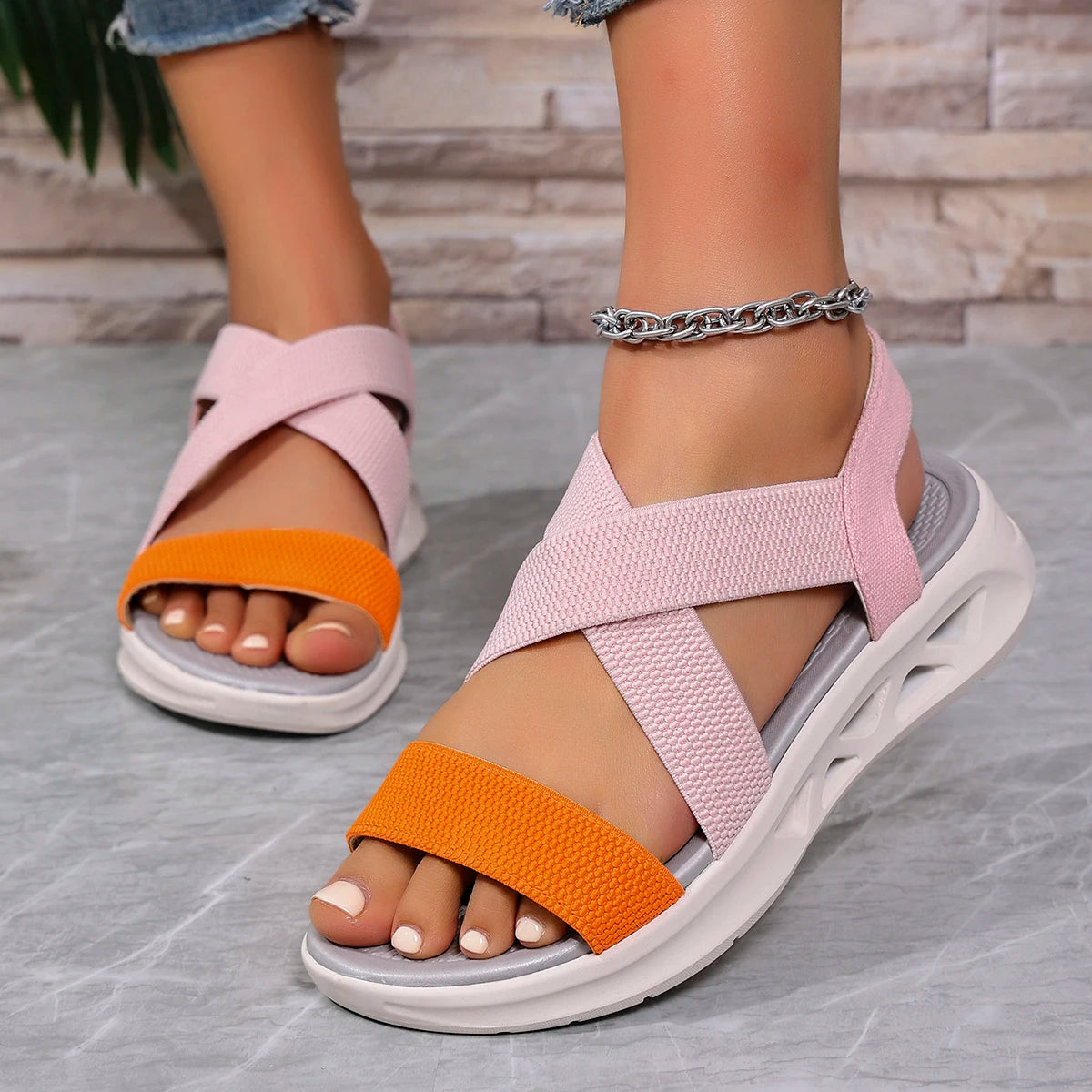 Elastic Band Design Platform Outdoor Beach Style Wedge Sandals