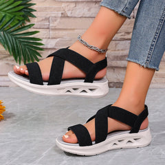 Comfy Elastic Band Design Platform Outdoor Beach Style Wedge Sandals