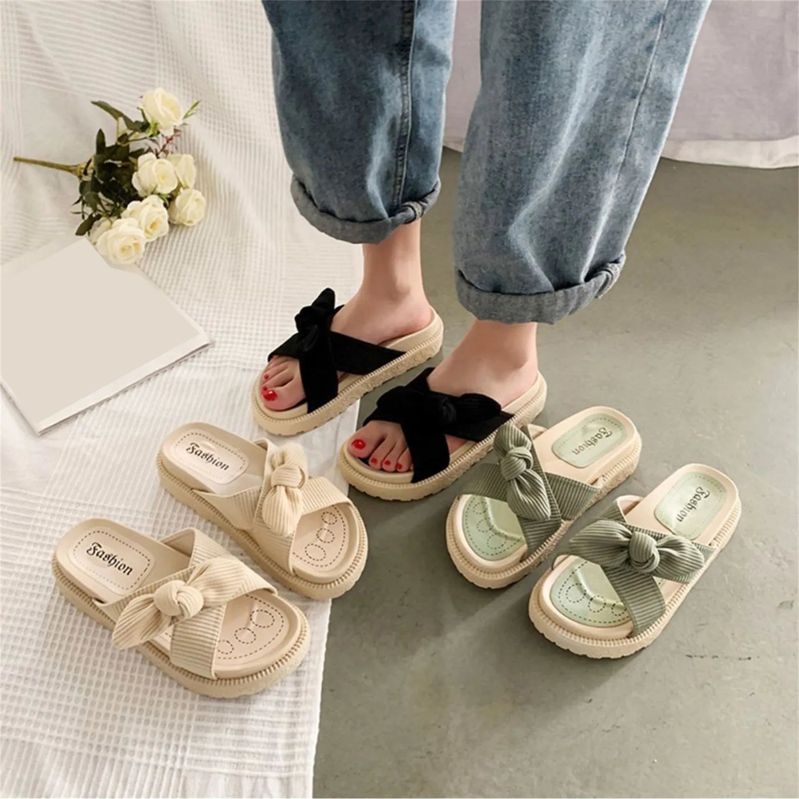 Casual Fairy Roman Style Geometric Shallow Platform Flat Slippers