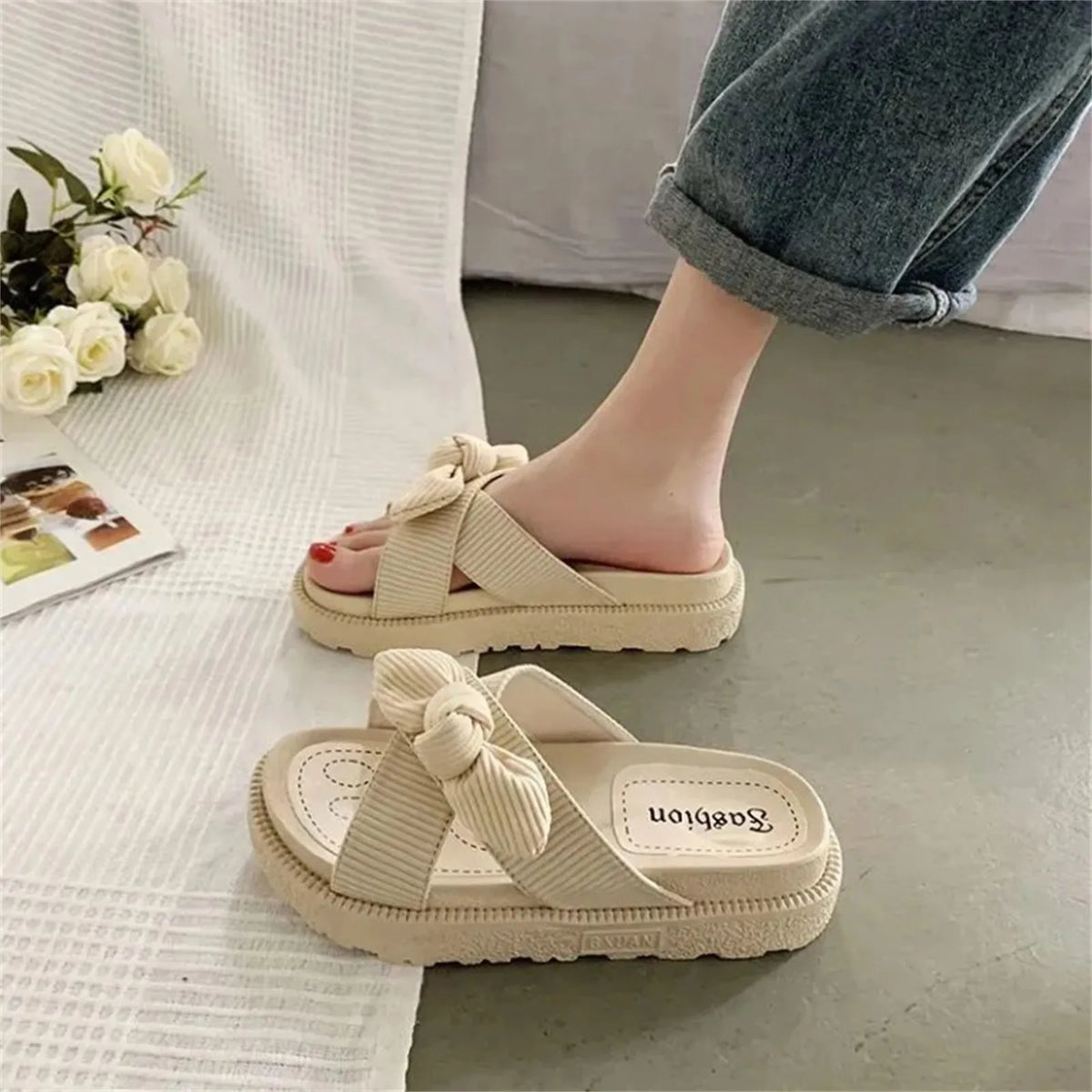Casual Fairy Roman Style Geometric Shallow Platform Flat Slippers
