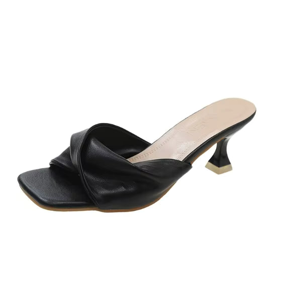 Casual Fashion Mixed Color Slip On Slides Pointed Toe Mule High Heels