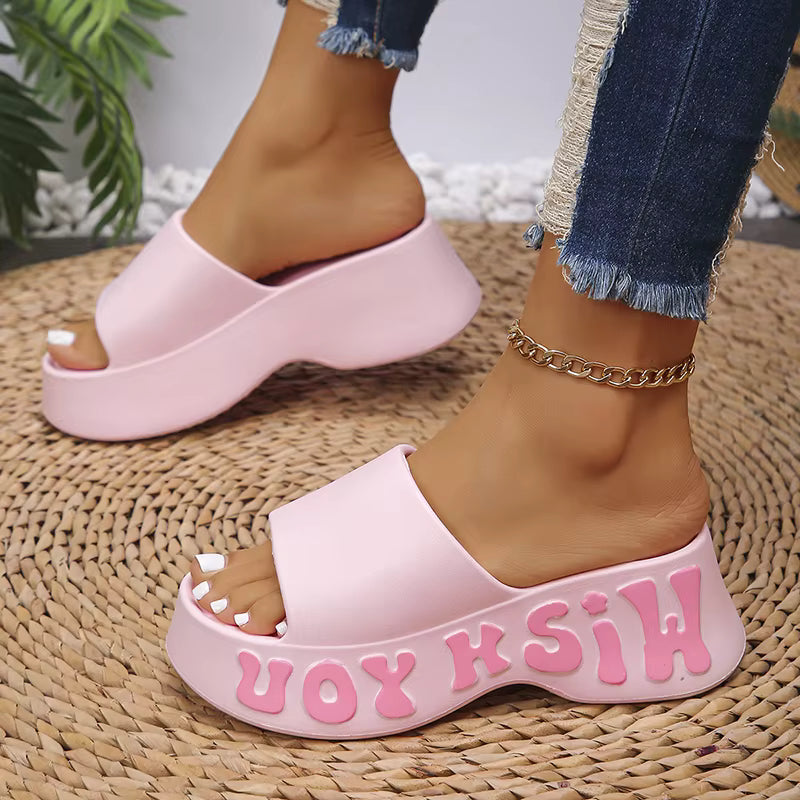 Casual Fashion Print Wedge Platform Thick Bottom Cloud Slippers