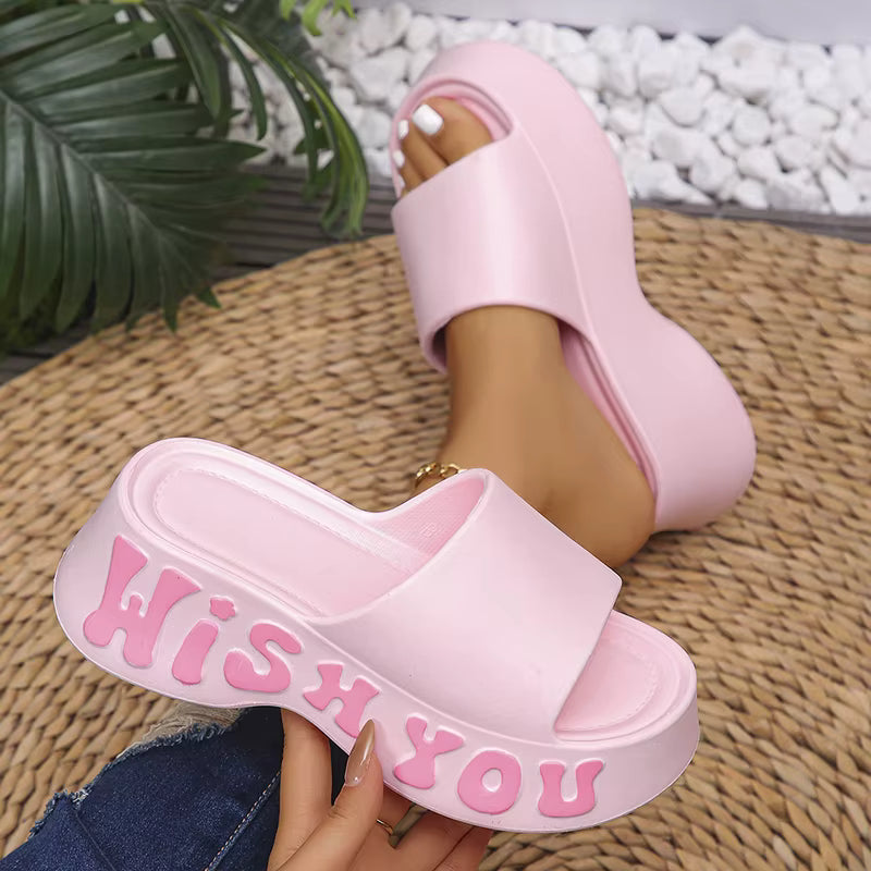 Casual Fashion Print Wedge Platform Thick Bottom Cloud Slippers