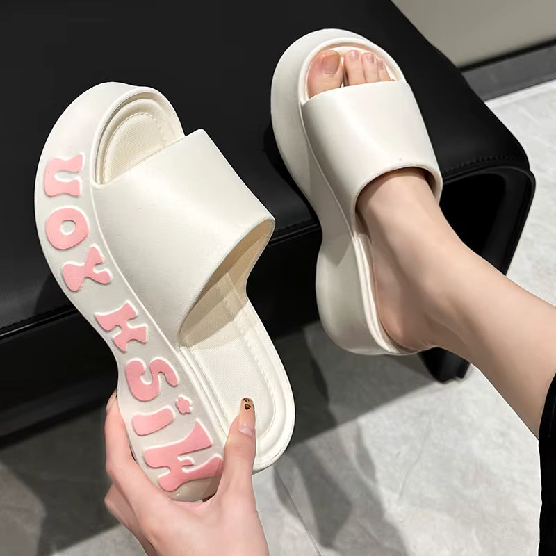 Casual Fashion Print Wedge Platform Thick Bottom Cloud Slippers