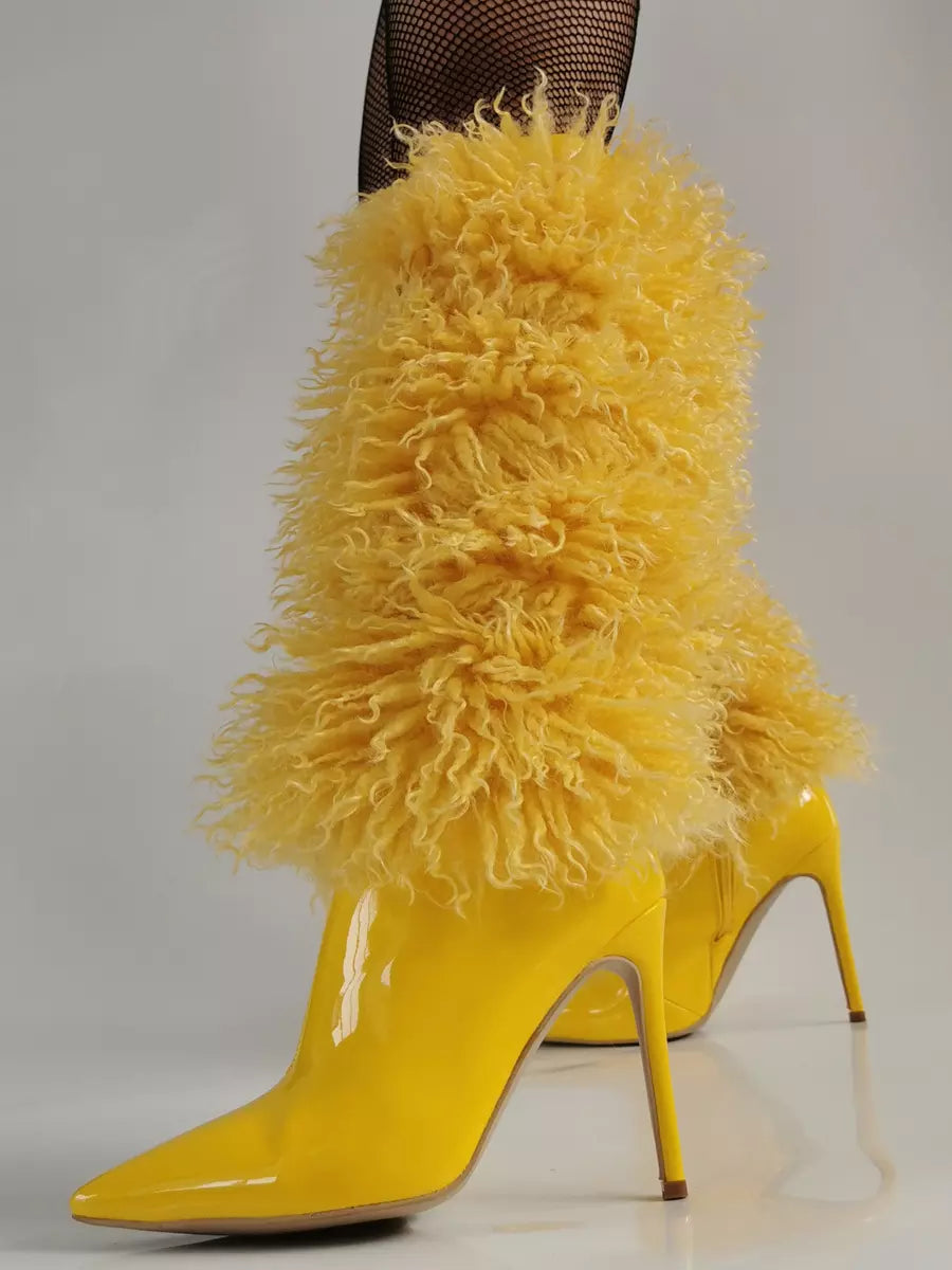 Casual Faux Fur Pointed Toe Cloth Wrapped Knee High Boots
