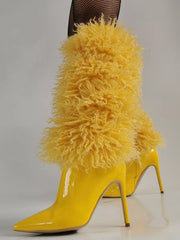 Casual Faux Fur Pointed Toe Cloth Wrapped Knee High Boots