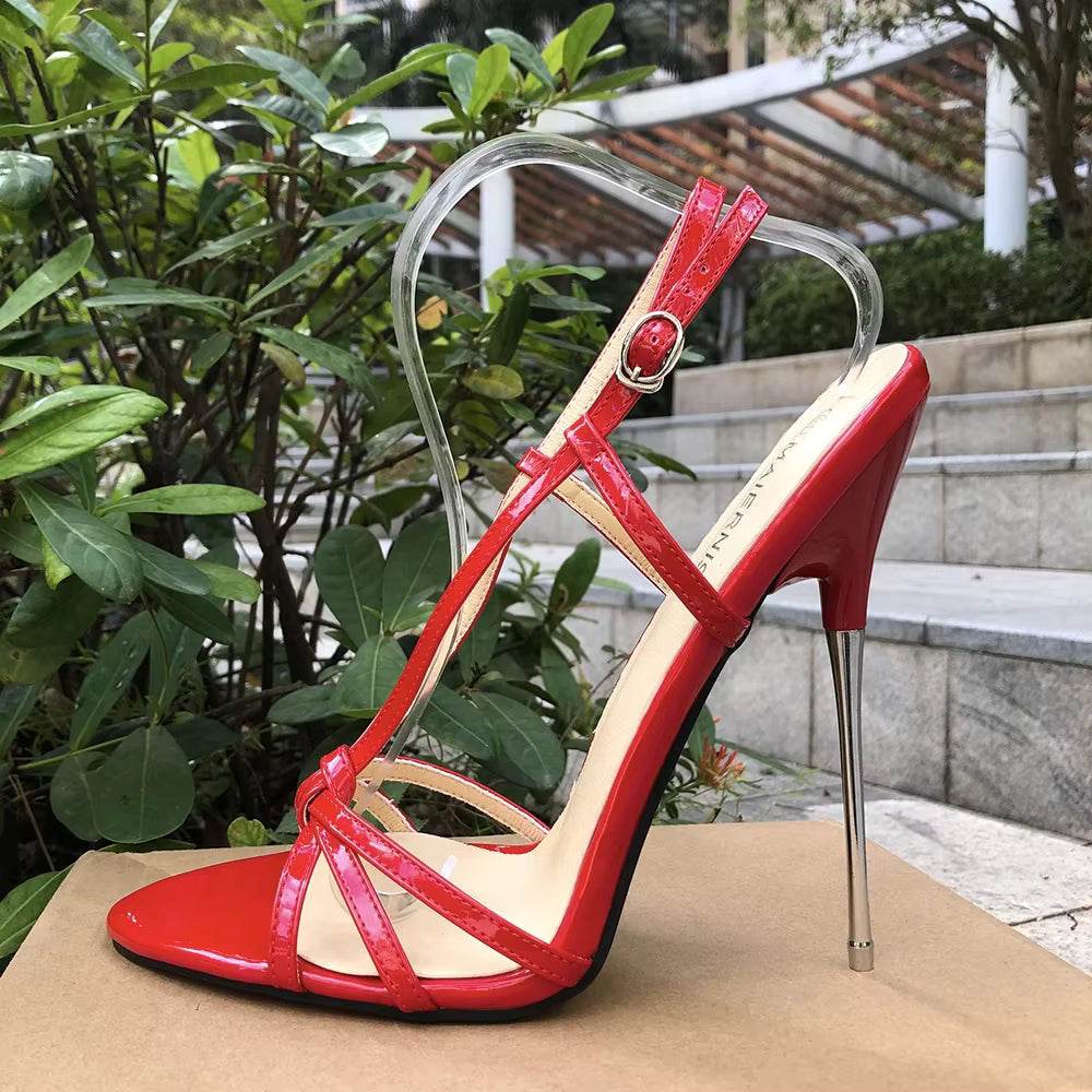 Casual Fetish Man Ankle Strap Stilettos Metal Pumps High Heels