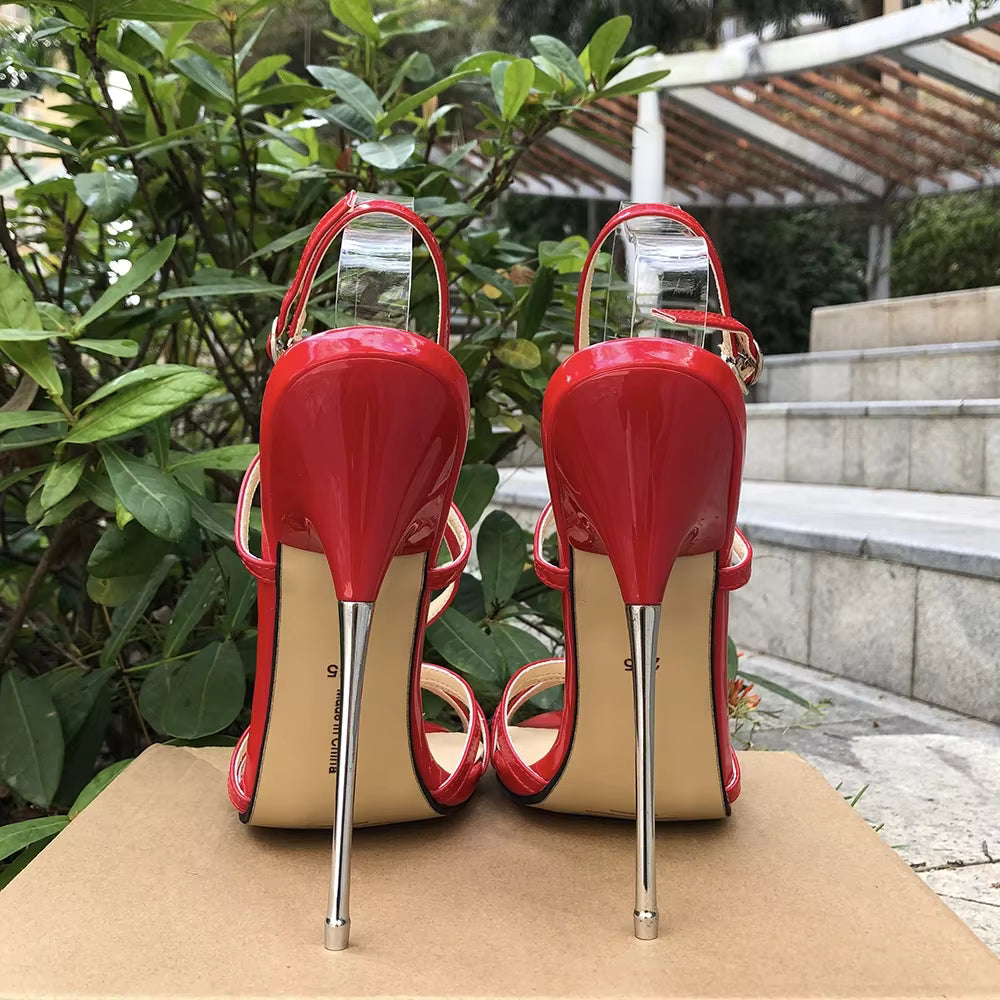 Casual Fetish Man Ankle Strap Stilettos Metal Pumps High Heels