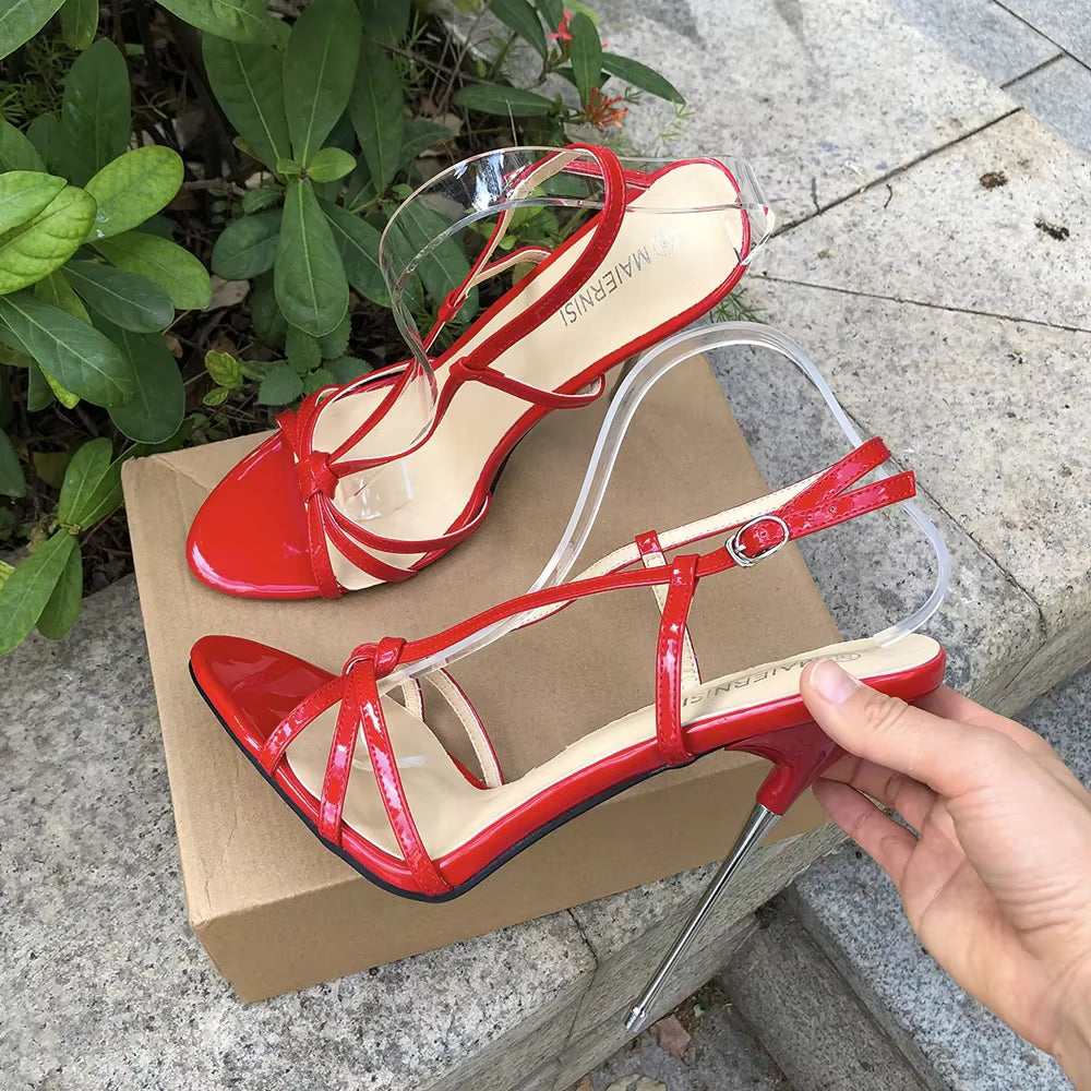 Casual Fetish Man Ankle Strap Stilettos Metal Pumps High Heels