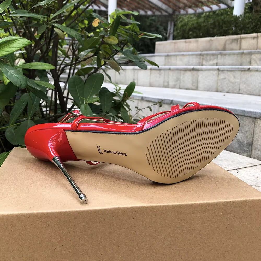 Casual Fetish Man Ankle Strap Stilettos Metal Pumps High Heels