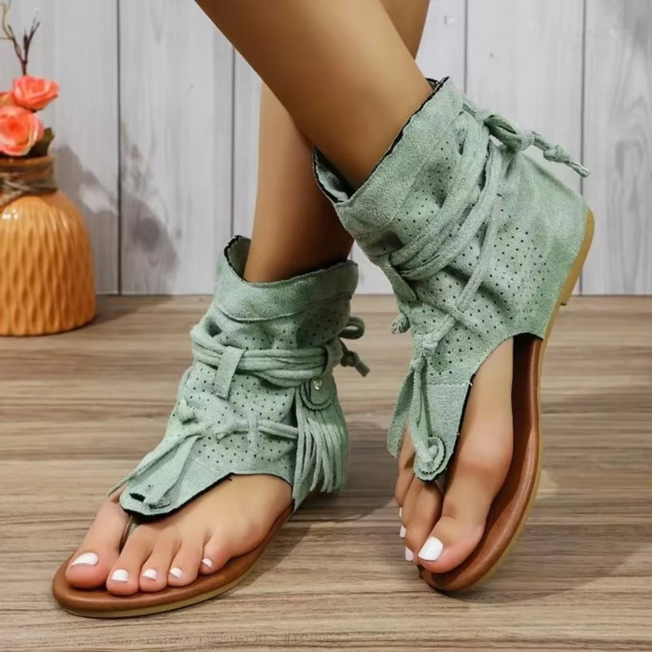 Casual Flip Flops Gladiator Vintage Bohemia Square Flat Sandals