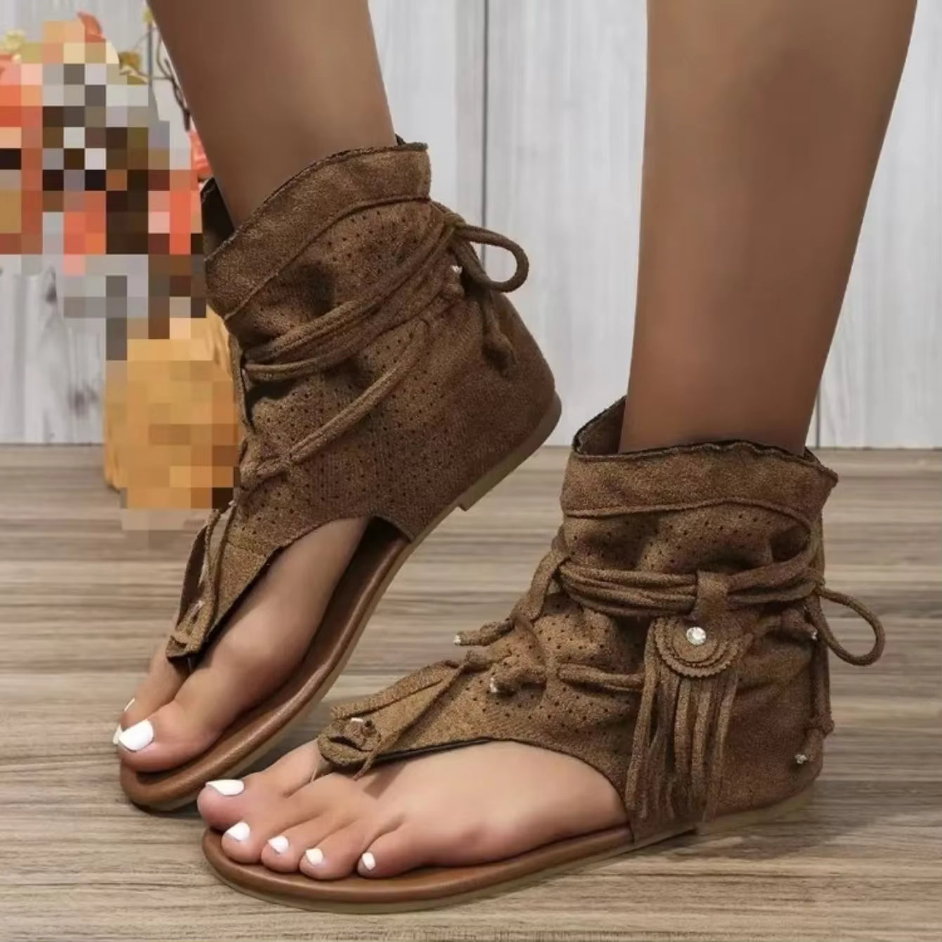 Casual Flip Flops Gladiator Vintage Bohemia Square Flat Sandals