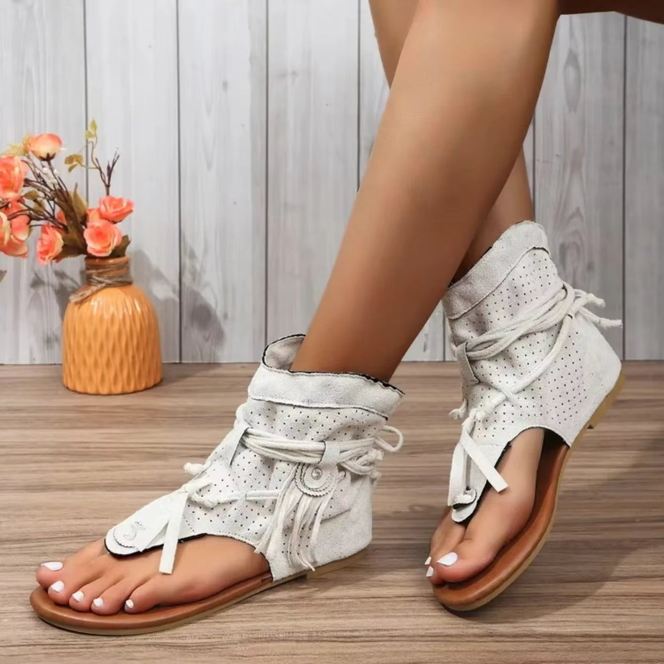 Casual Flip Flops Gladiator Vintage Bohemia Square Flat Sandals