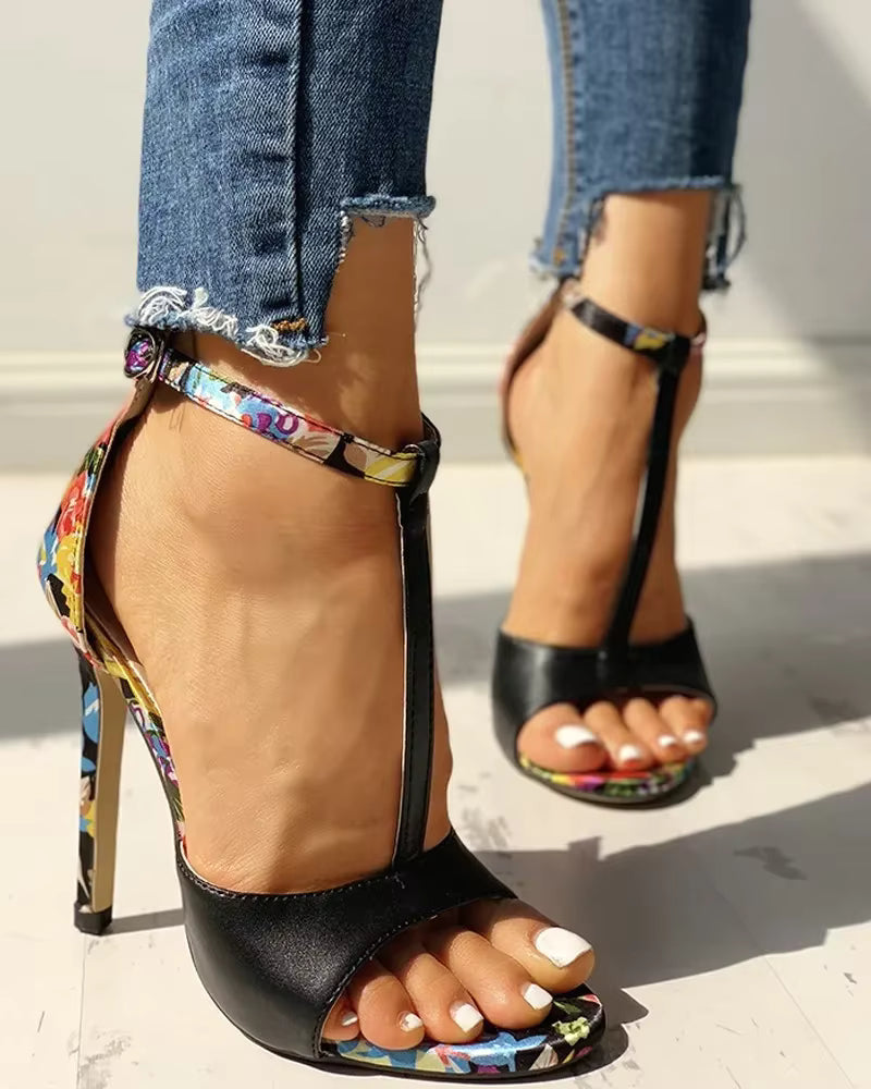 Casual Floral Print Open Toe Gladiator Party Pumps T-strap Sandals