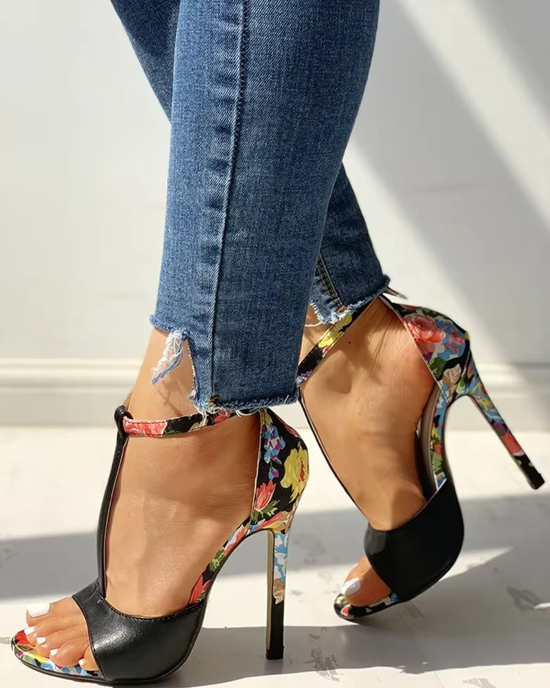 Casual Floral Print Open Toe Gladiator Party Pumps T-strap Sandals