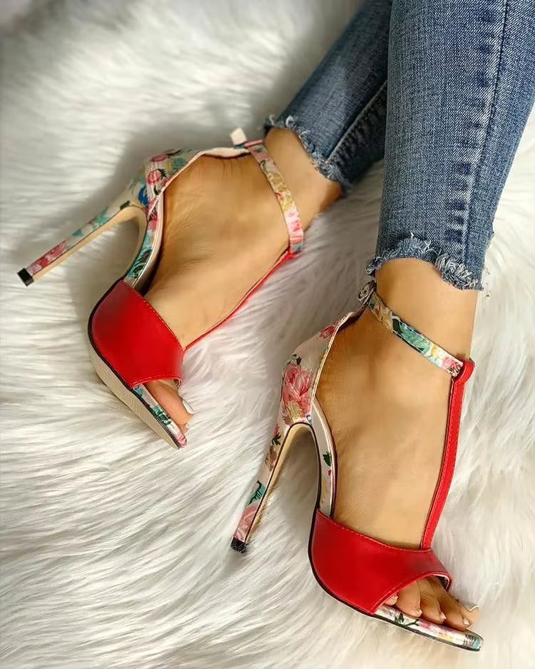 Casual Floral Print Open Toe Gladiator Party Pumps T-strap Sandals