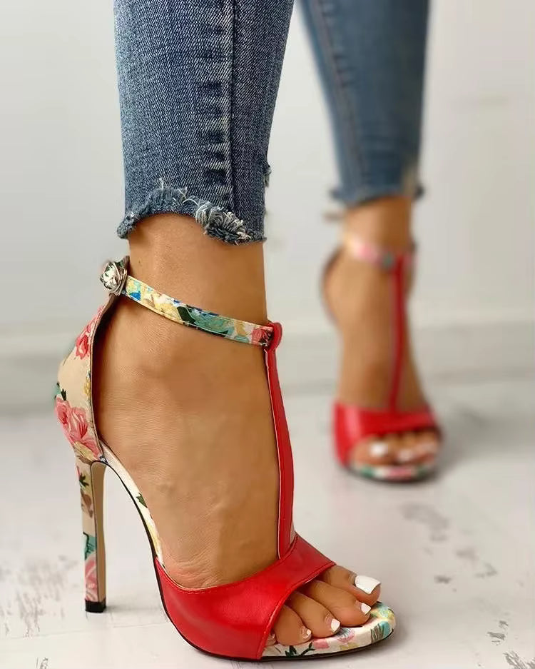 Casual Floral Print Open Toe Gladiator Party Pumps T-strap Sandals