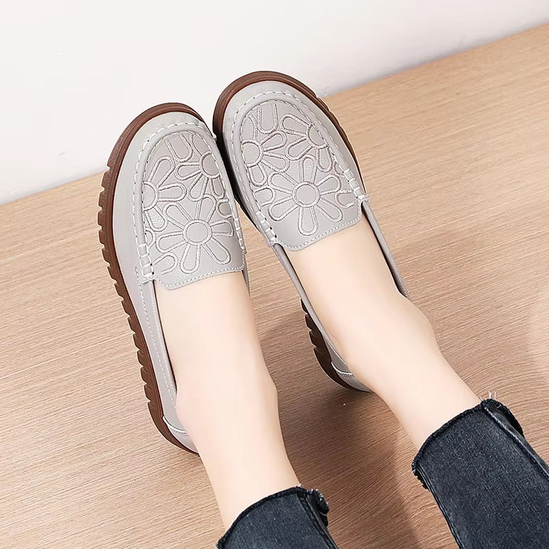Casual Flower Genuine Leather Flats Platform Loafers Shoes
